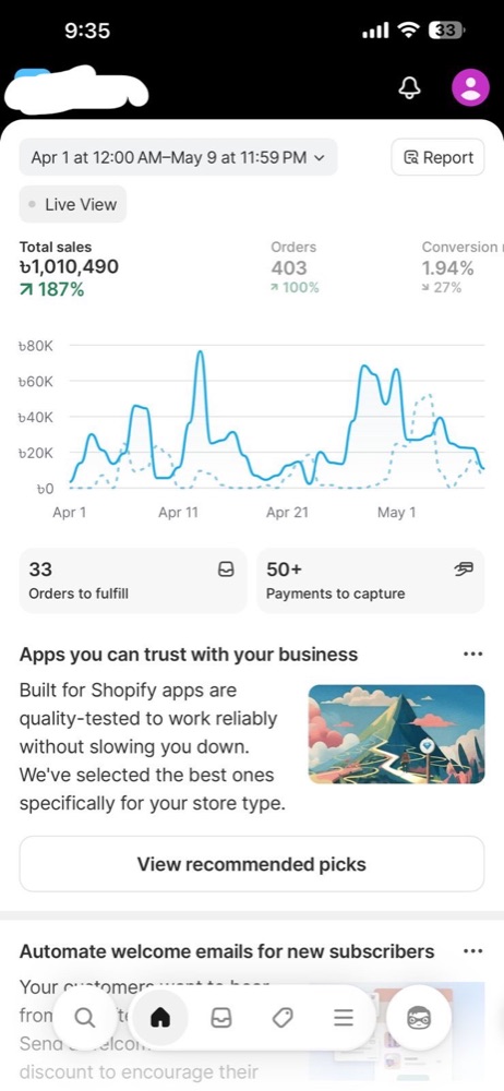 Local ecommerce dashboard crossing 1M taka